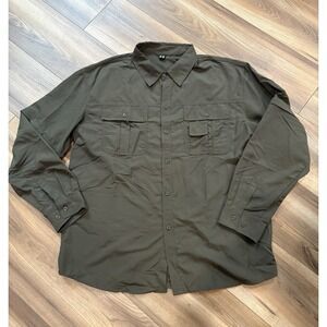 Army Green Size Large Vented Fishing Shirt Zip Off Sleeves